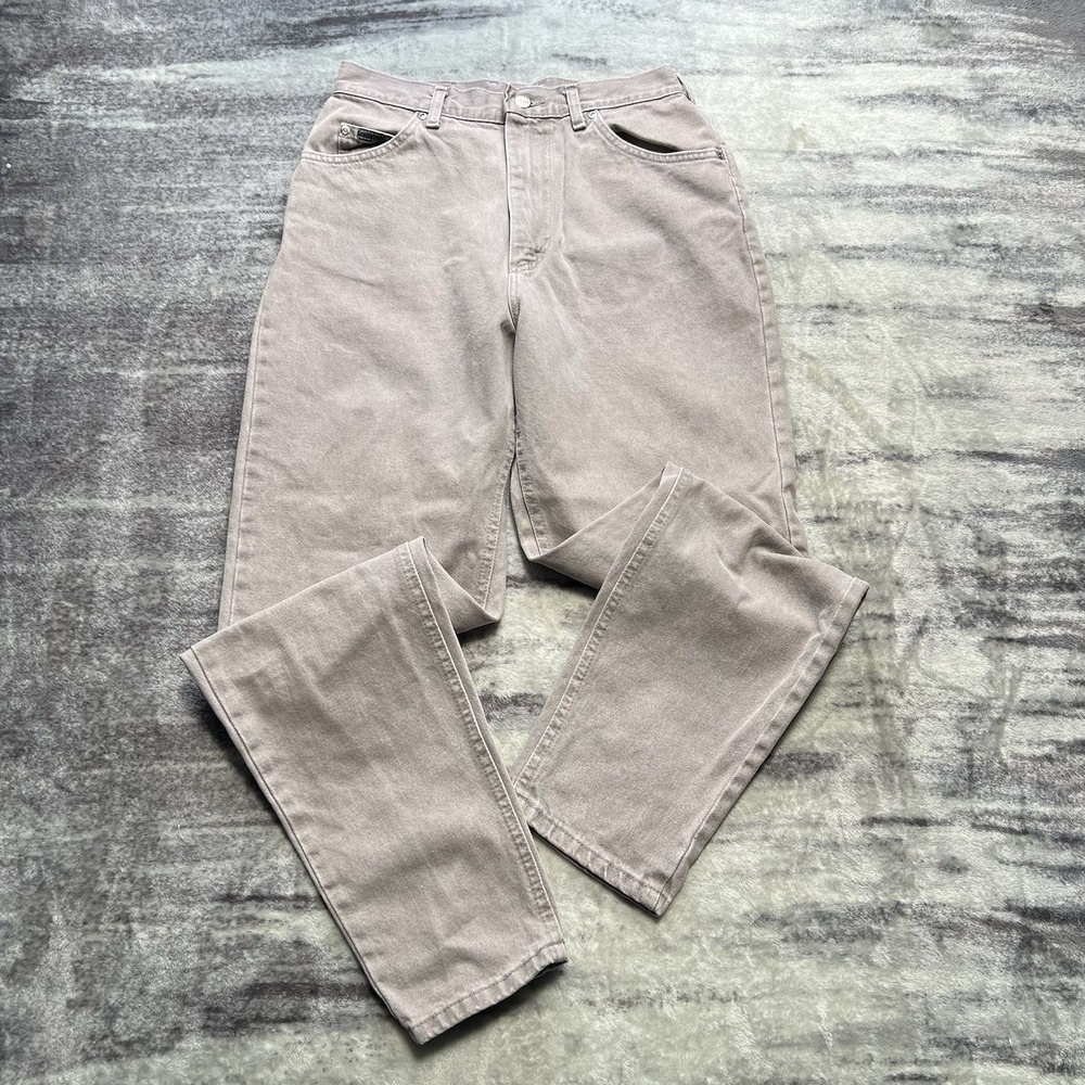 Vintage Lee Riveted Jeans Womens 30.5x32 Grey High Waisted Straight Leg 90s